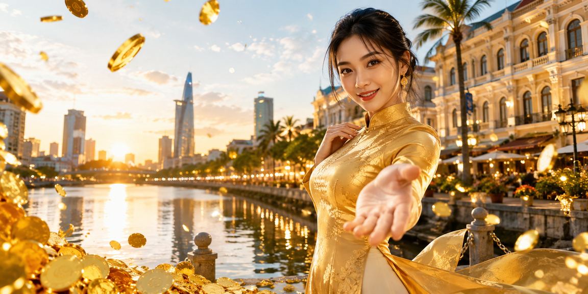 Người chơi cá cược tại casino trên điện thoại trong trang phục truyền thống áo dài ở TP.HCM