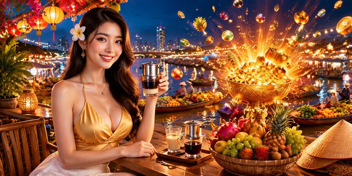 Người dùng kiểm tra ưu đãi tiền thưởng tại quán cà phê vùng Mekong buổi sáng