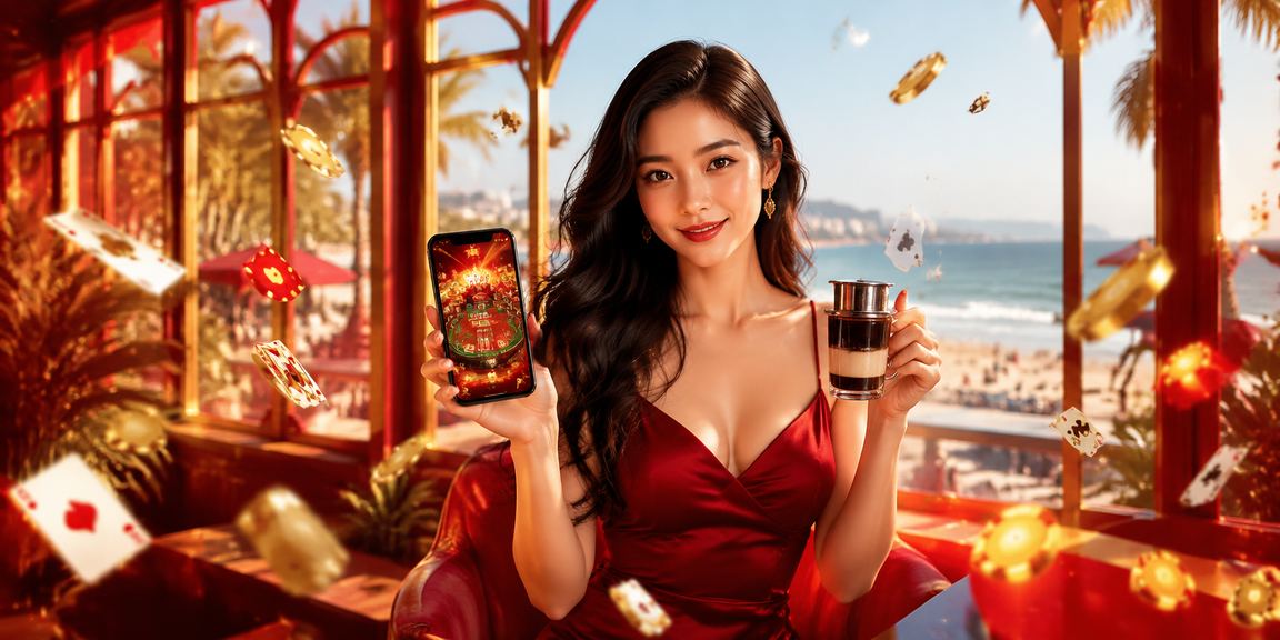 Người chơi thư giãn với ván bài và ly cà phê tại bờ biển Vũng Tàu